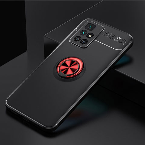 Custodia Silicone Ultra Sottile Morbida Cover con Magnetico Anello Supporto SD2 per Xiaomi Redmi Note 11 4G (2021) Rosso e Nero