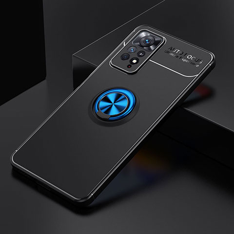 Custodia Silicone Ultra Sottile Morbida Cover con Magnetico Anello Supporto SD2 per Xiaomi Redmi Note 11 Pro 4G Blu e Nero