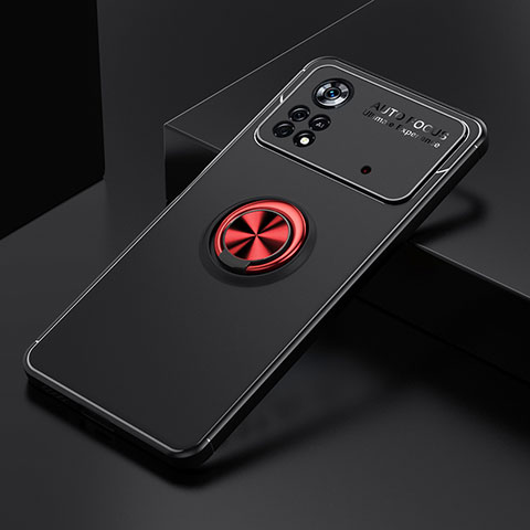 Custodia Silicone Ultra Sottile Morbida Cover con Magnetico Anello Supporto SD2 per Xiaomi Redmi Note 11E Pro 5G Rosso e Nero