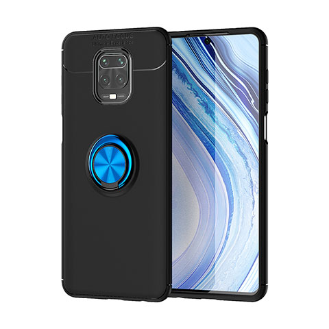 Custodia Silicone Ultra Sottile Morbida Cover con Magnetico Anello Supporto SD2 per Xiaomi Redmi Note 9 Pro Max Blu e Nero