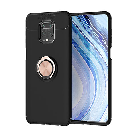 Custodia Silicone Ultra Sottile Morbida Cover con Magnetico Anello Supporto SD2 per Xiaomi Redmi Note 9 Pro Max Oro e Nero