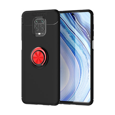 Custodia Silicone Ultra Sottile Morbida Cover con Magnetico Anello Supporto SD2 per Xiaomi Redmi Note 9 Pro Max Rosso e Nero