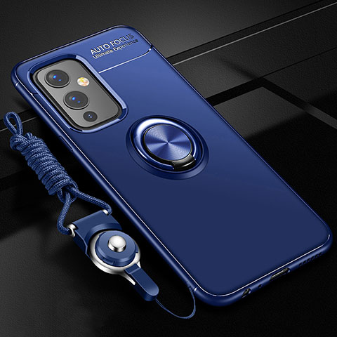 Custodia Silicone Ultra Sottile Morbida Cover con Magnetico Anello Supporto SD3 per OnePlus 9 5G Blu