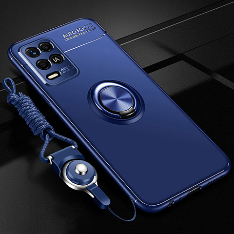 Custodia Silicone Ultra Sottile Morbida Cover con Magnetico Anello Supporto SD3 per Realme 8 5G Blu