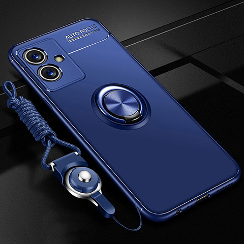 Custodia Silicone Ultra Sottile Morbida Cover con Magnetico Anello Supporto SD3 per Vivo T1 5G India Blu