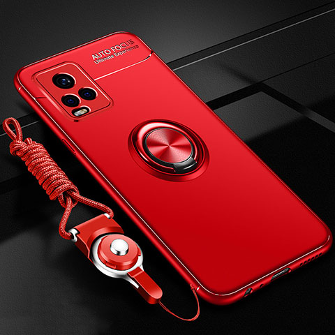 Custodia Silicone Ultra Sottile Morbida Cover con Magnetico Anello Supporto SD3 per Vivo V21e 4G Rosso