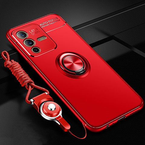 Custodia Silicone Ultra Sottile Morbida Cover con Magnetico Anello Supporto SD3 per Vivo V23 Pro 5G Rosso