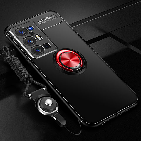 Custodia Silicone Ultra Sottile Morbida Cover con Magnetico Anello Supporto SD3 per Vivo X70 Pro+ Plus 5G Rosso e Nero