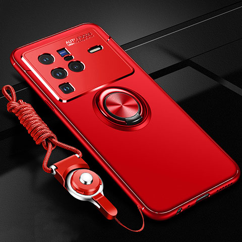 Custodia Silicone Ultra Sottile Morbida Cover con Magnetico Anello Supporto SD3 per Vivo X80 Pro 5G Rosso