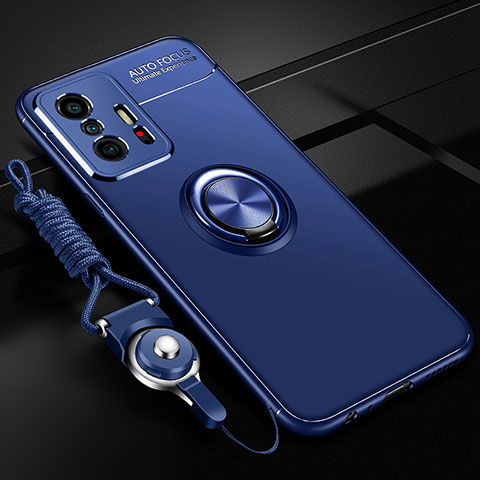 Custodia Silicone Ultra Sottile Morbida Cover con Magnetico Anello Supporto SD3 per Xiaomi Mi 11T 5G Blu