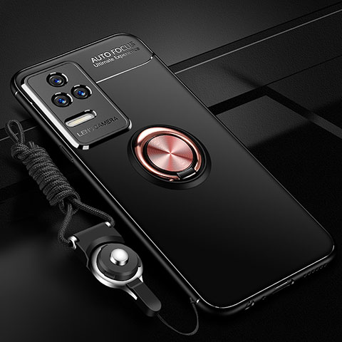 Custodia Silicone Ultra Sottile Morbida Cover con Magnetico Anello Supporto SD3 per Xiaomi Poco F4 5G Oro e Nero