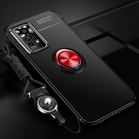 Custodia Silicone Ultra Sottile Morbida Cover con Magnetico Anello Supporto SD3 per Xiaomi Poco X4 Pro 5G Rosso e Nero