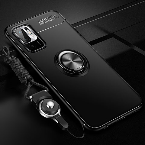Custodia Silicone Ultra Sottile Morbida Cover con Magnetico Anello Supporto SD3 per Xiaomi Redmi Note 10 5G Nero
