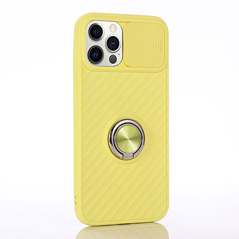 Custodia Silicone Ultra Sottile Morbida Cover con Magnetico Anello Supporto T01 per Apple iPhone 12 Pro Giallo