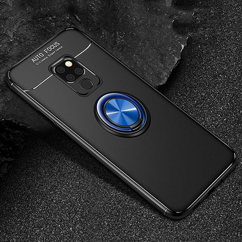 Custodia Silicone Ultra Sottile Morbida Cover con Magnetico Anello Supporto T01 per Huawei Mate 20 Blu e Nero