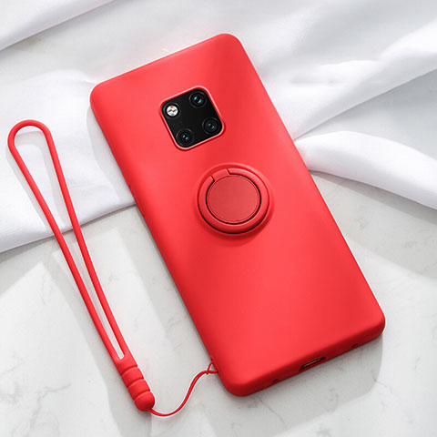 Custodia Silicone Ultra Sottile Morbida Cover con Magnetico Anello Supporto T01 per Huawei Mate 20 Pro Rosso