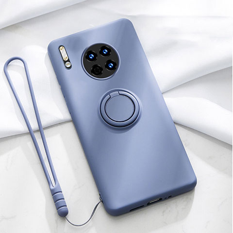 Custodia Silicone Ultra Sottile Morbida Cover con Magnetico Anello Supporto T01 per Huawei Mate 30 Grigio