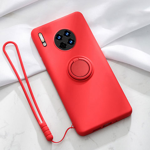 Custodia Silicone Ultra Sottile Morbida Cover con Magnetico Anello Supporto T01 per Huawei Mate 30 Pro 5G Rosso