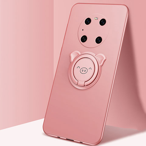 Custodia Silicone Ultra Sottile Morbida Cover con Magnetico Anello Supporto T01 per Huawei Mate 40E Pro 4G Oro Rosa