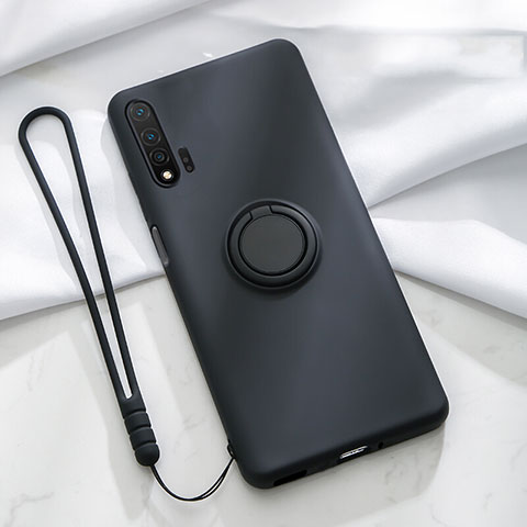 Custodia Silicone Ultra Sottile Morbida Cover con Magnetico Anello Supporto T01 per Huawei Nova 6 Nero