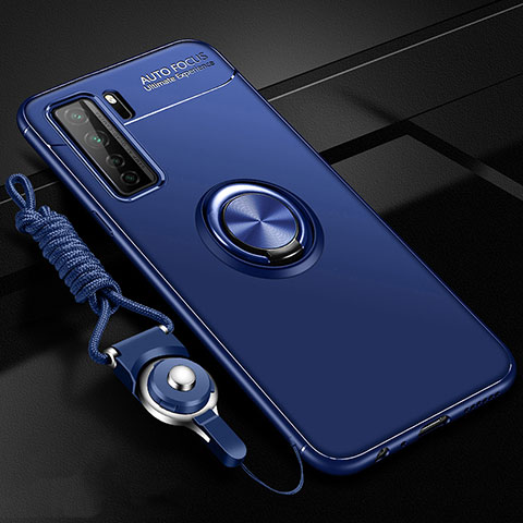 Custodia Silicone Ultra Sottile Morbida Cover con Magnetico Anello Supporto T01 per Huawei Nova 7 SE 5G Blu