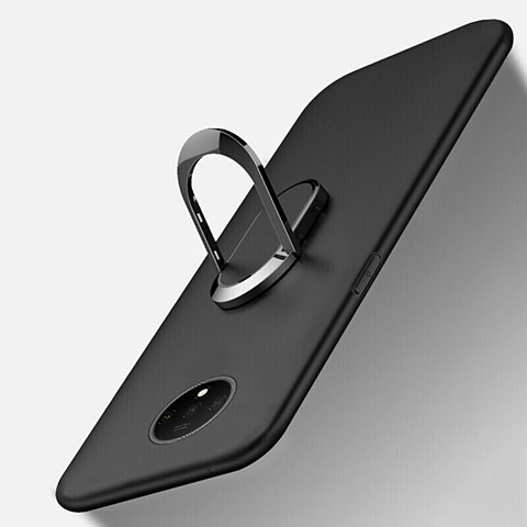 Custodia Silicone Ultra Sottile Morbida Cover con Magnetico Anello Supporto T01 per OnePlus 7T Nero