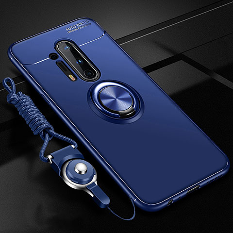 Custodia Silicone Ultra Sottile Morbida Cover con Magnetico Anello Supporto T01 per OnePlus 8 Pro Blu