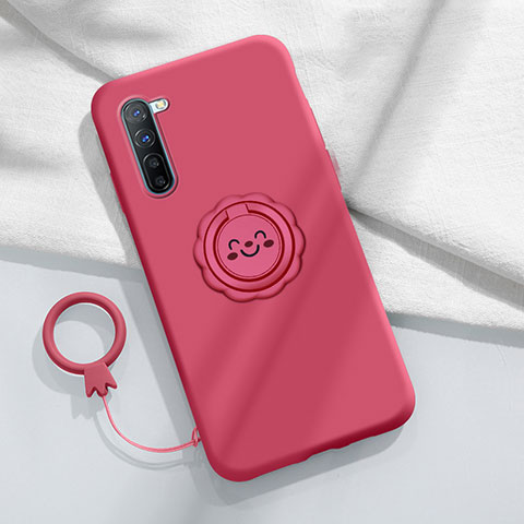 Custodia Silicone Ultra Sottile Morbida Cover con Magnetico Anello Supporto T01 per Oppo F15 Rosso Rosa