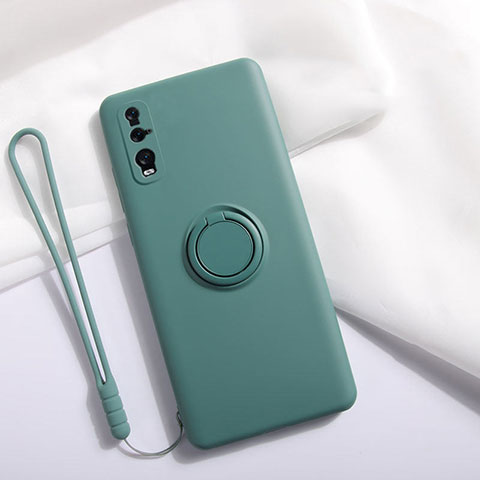 Custodia Silicone Ultra Sottile Morbida Cover con Magnetico Anello Supporto T01 per Oppo Find X2 Verde