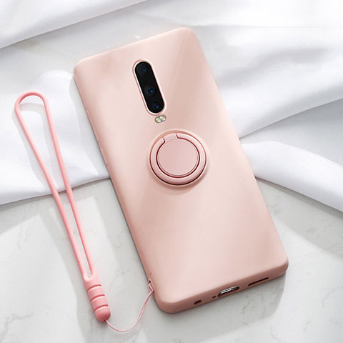 Custodia Silicone Ultra Sottile Morbida Cover con Magnetico Anello Supporto T01 per Oppo R17 Pro Rosa