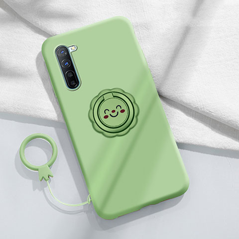 Custodia Silicone Ultra Sottile Morbida Cover con Magnetico Anello Supporto T01 per Oppo Reno3 Ciano