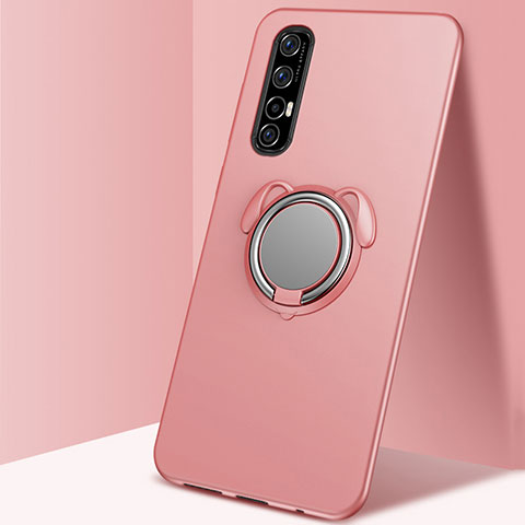 Custodia Silicone Ultra Sottile Morbida Cover con Magnetico Anello Supporto T01 per Oppo Reno3 Pro Oro Rosa