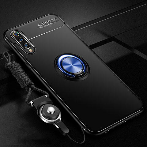 Custodia Silicone Ultra Sottile Morbida Cover con Magnetico Anello Supporto T01 per Samsung Galaxy A70 Blu e Nero