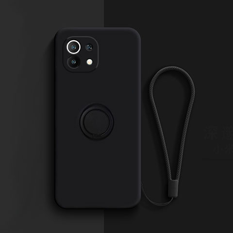 Custodia Silicone Ultra Sottile Morbida Cover con Magnetico Anello Supporto T01 per Xiaomi Mi 11 Lite 4G Nero