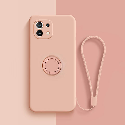 Custodia Silicone Ultra Sottile Morbida Cover con Magnetico Anello Supporto T01 per Xiaomi Mi 11 Lite 4G Rosa