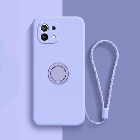 Custodia Silicone Ultra Sottile Morbida Cover con Magnetico Anello Supporto T01 per Xiaomi Mi 11 Lite 5G NE Lavanda