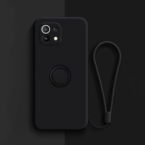 Custodia Silicone Ultra Sottile Morbida Cover con Magnetico Anello Supporto T01 per Xiaomi Mi 11 Lite 5G Nero
