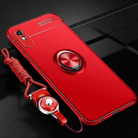 Custodia Silicone Ultra Sottile Morbida Cover con Magnetico Anello Supporto T01 per Xiaomi Redmi 9i Rosso