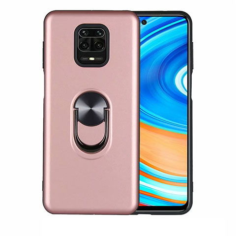 Custodia Silicone Ultra Sottile Morbida Cover con Magnetico Anello Supporto T01 per Xiaomi Redmi Note 9 Pro Max Oro Rosa