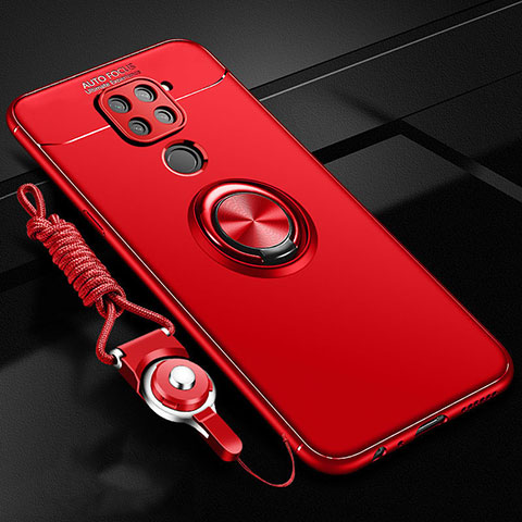 Custodia Silicone Ultra Sottile Morbida Cover con Magnetico Anello Supporto T01 per Xiaomi Redmi Note 9 Rosso