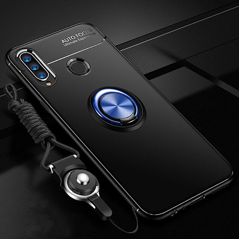 Custodia Silicone Ultra Sottile Morbida Cover con Magnetico Anello Supporto T02 per Huawei Nova 4e Blu e Nero