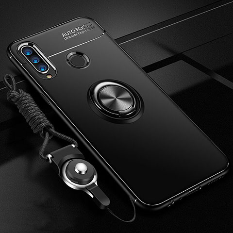 Custodia Silicone Ultra Sottile Morbida Cover con Magnetico Anello Supporto T02 per Huawei Nova 4e Nero