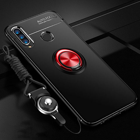 Custodia Silicone Ultra Sottile Morbida Cover con Magnetico Anello Supporto T02 per Huawei Nova 4e Rosso e Nero