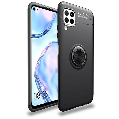 Custodia Silicone Ultra Sottile Morbida Cover con Magnetico Anello Supporto T02 per Huawei Nova 6 SE Nero