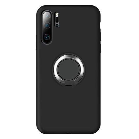 Custodia Silicone Ultra Sottile Morbida Cover con Magnetico Anello Supporto T02 per Huawei P30 Pro Nero