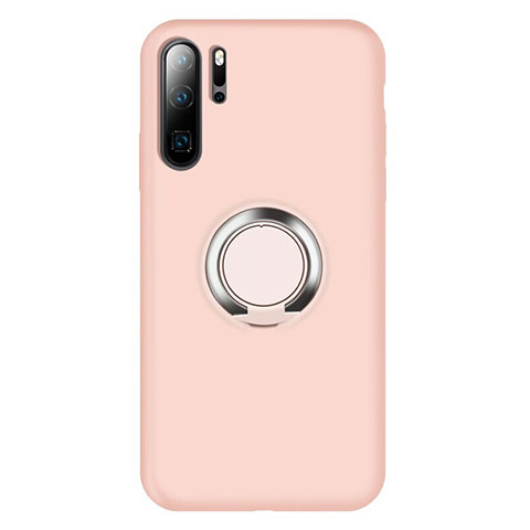 Custodia Silicone Ultra Sottile Morbida Cover con Magnetico Anello Supporto T02 per Huawei P30 Pro New Edition Rosa