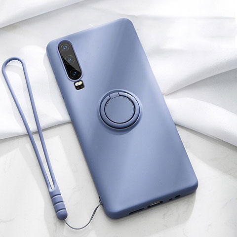 Custodia Silicone Ultra Sottile Morbida Cover con Magnetico Anello Supporto T02 per Huawei P30 Viola