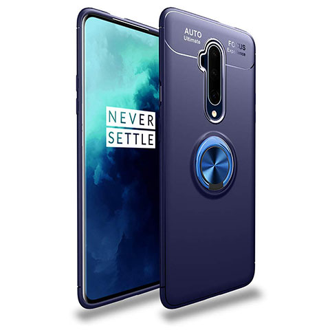 Custodia Silicone Ultra Sottile Morbida Cover con Magnetico Anello Supporto T02 per OnePlus 7T Pro Blu