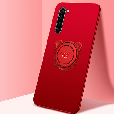 Custodia Silicone Ultra Sottile Morbida Cover con Magnetico Anello Supporto T02 per Oppo F15 Rosso