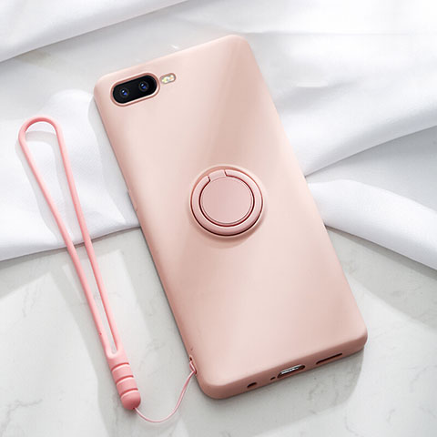 Custodia Silicone Ultra Sottile Morbida Cover con Magnetico Anello Supporto T02 per Oppo K1 Rosa